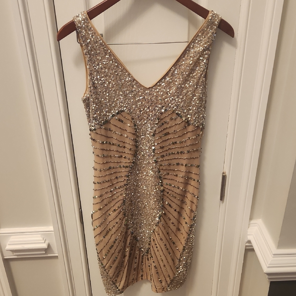 Sequin Embellished Mini Dress - Gold